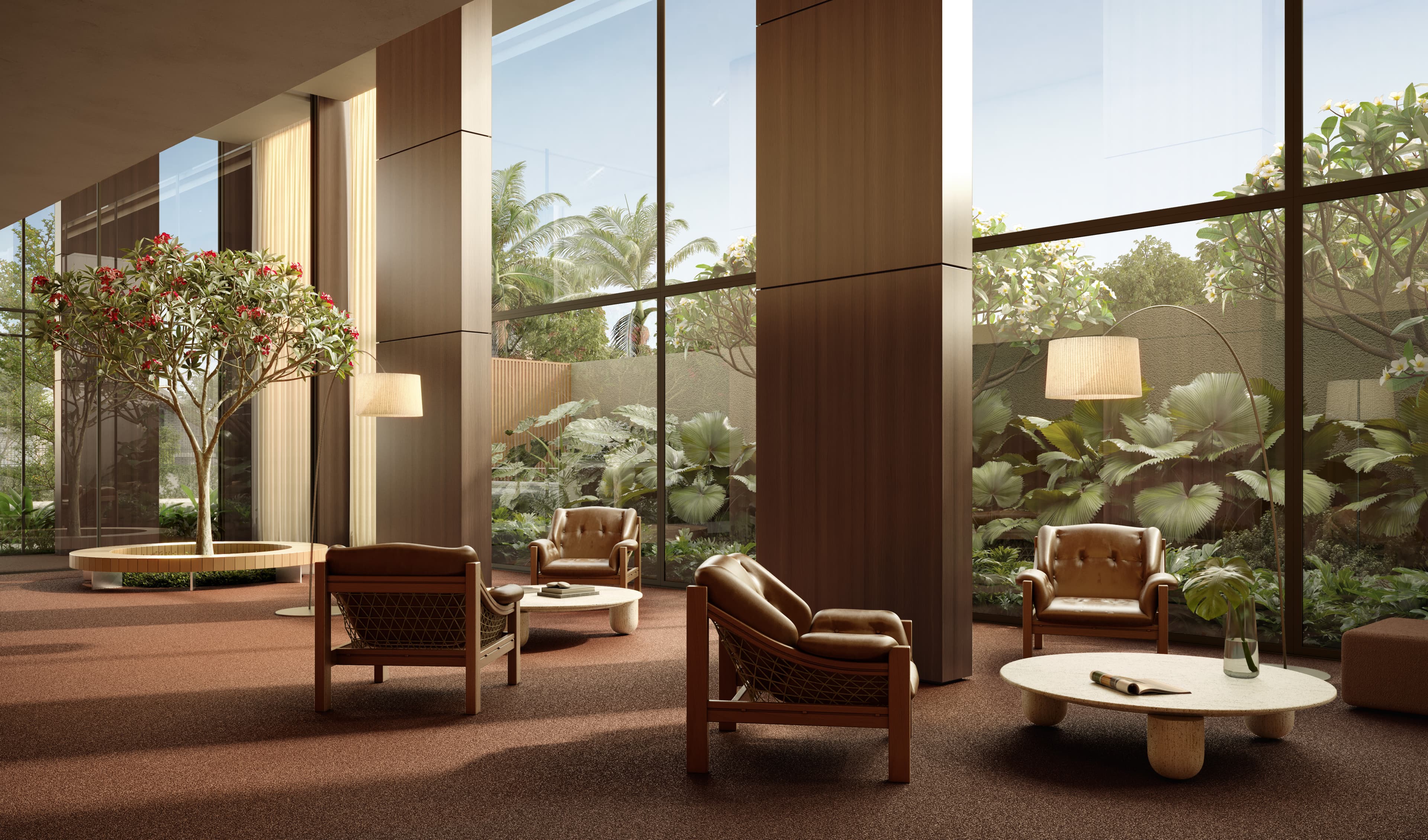 Hall do Ortus com materiais naturais